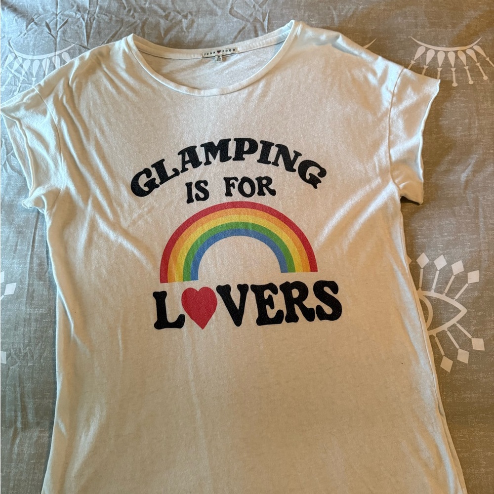Women’s Cream T-Shirt with Rainbow Glamping is for Lovers